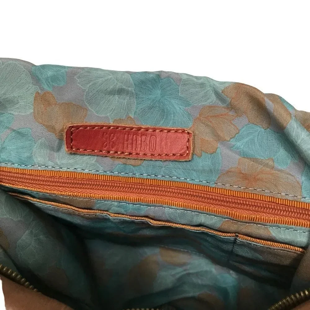 Hobo International Brand Camel Leather Shoulder‎ Bag with Blue Floral Liner
